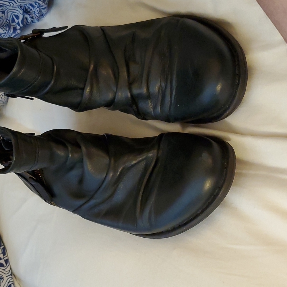 Miz Mooz very very dark teal slouching ankle boots.